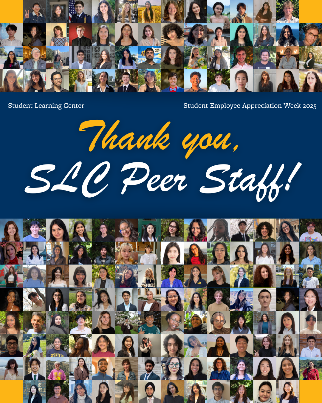 A collage of peer staff faces surrounding text that reads Thank you, SLC Peer Staff!