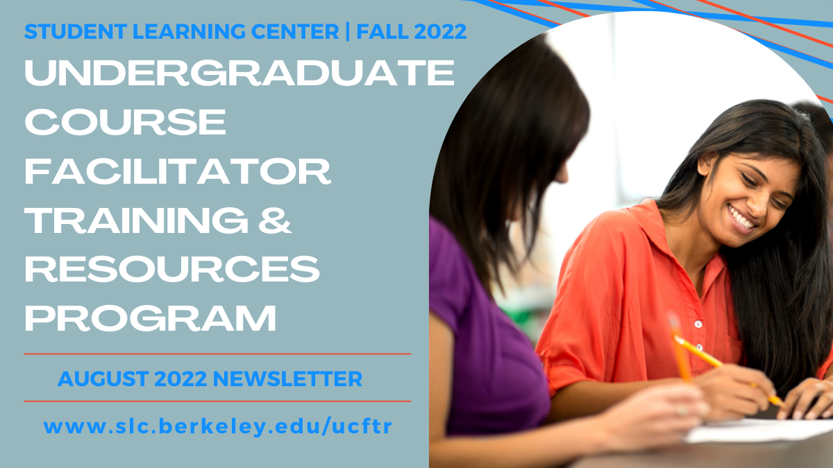 August 2022 Newsletter Cover. Blue-grey background with a photo insert of two students working together on the right. 