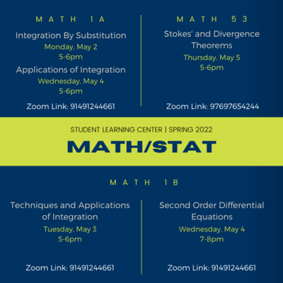 Flyer for Spring 2022 Math/Stat Review Sessions. See the bit.ly link for the content of the flyer