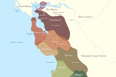 A map that shows the Ohlone territories around the Bay Area.
