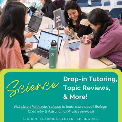 A graphic announcing science services featuring a photo of three students studying.